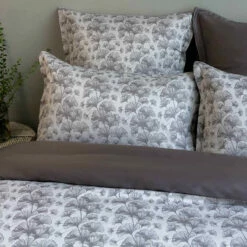 Taie D'Oreiller GINKGO ANTHRACITE 100% Satin De Coton 120 Fils/cm²