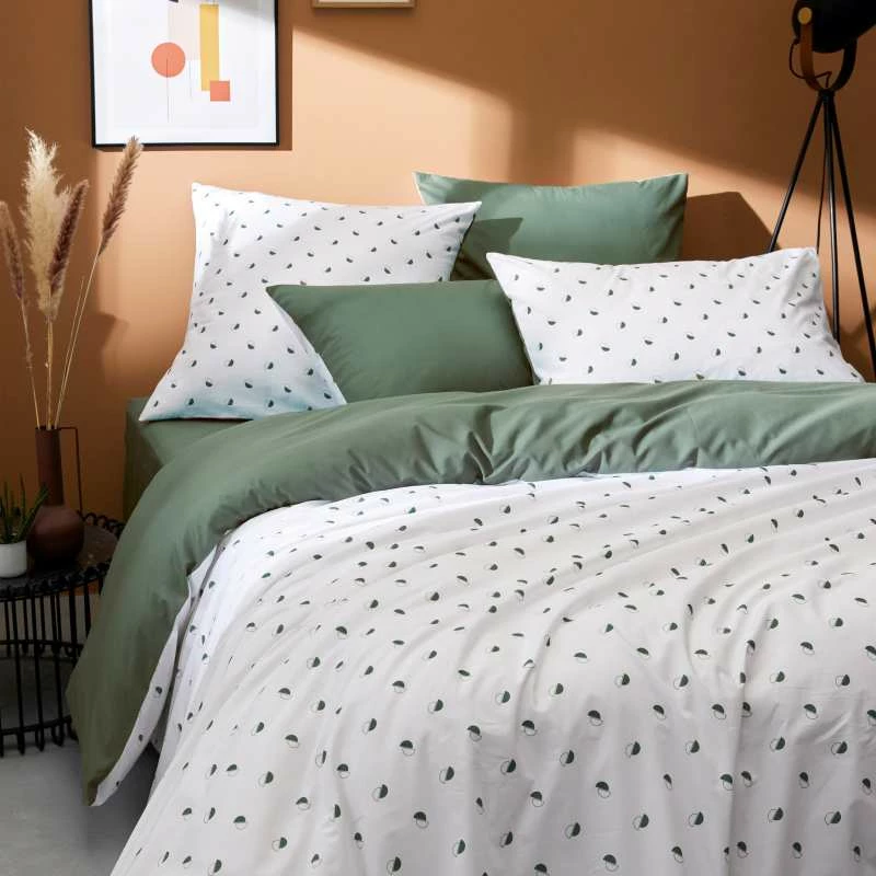 Parure Housse De Couette ALEX KAKI 100% Percale De Coton 80 Fils/cm² 3 Parure Housse De Couette ALEX KAKI 100% Percale De Coton 80 Fils/cm²