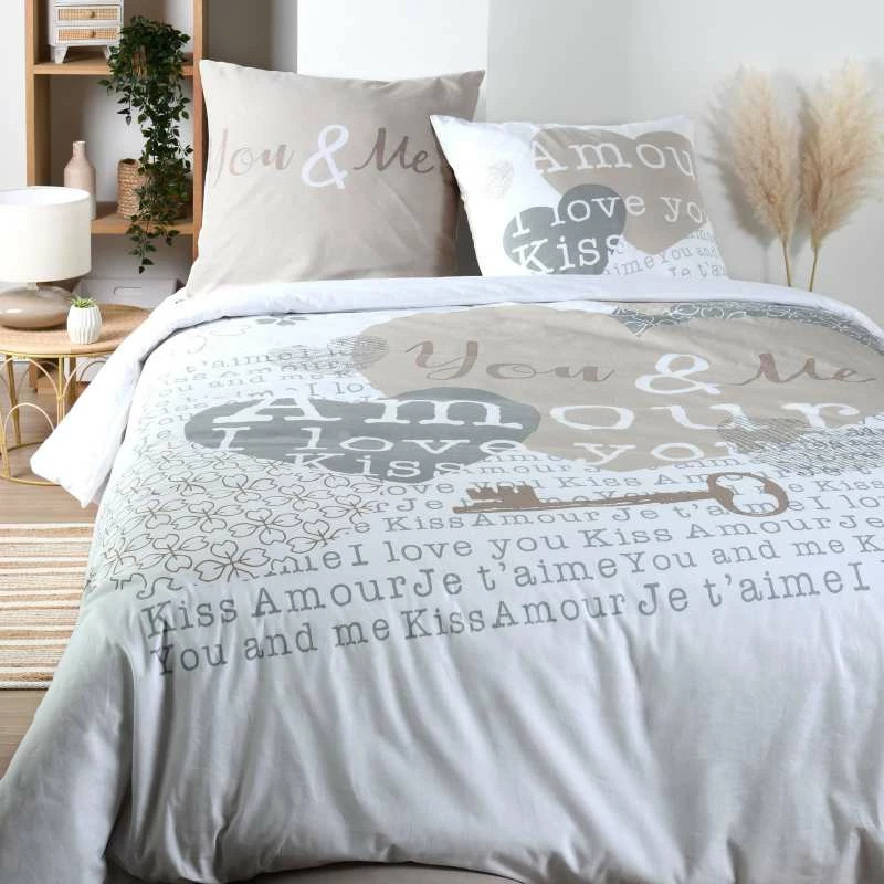 Parure Housse De Couette AMOUR 100% Coton 57 Fils/cm² 3 Parure Housse De Couette AMOUR 100% Coton 57 Fils/cm²