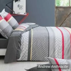 Parure Housse De Couette ANDREW ANTHRACITE 100% Percale De Coton 80 Fils/cm²