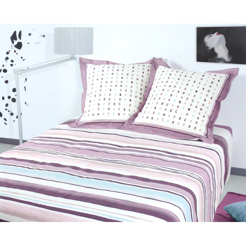 Parure Housse De Couette CADAQUES LILAS 100% Coton 57 Fils/cm² 5 Parure Housse De Couette CADAQUES LILAS 100% Coton 57 Fils/cm² – Image 3