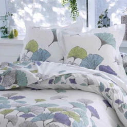 Parure Housse De Couette GINKGO 100% Percale De Coton 80 Fils/cm² -feuille Soldes Boutique parure housse de couette ginkgo 1