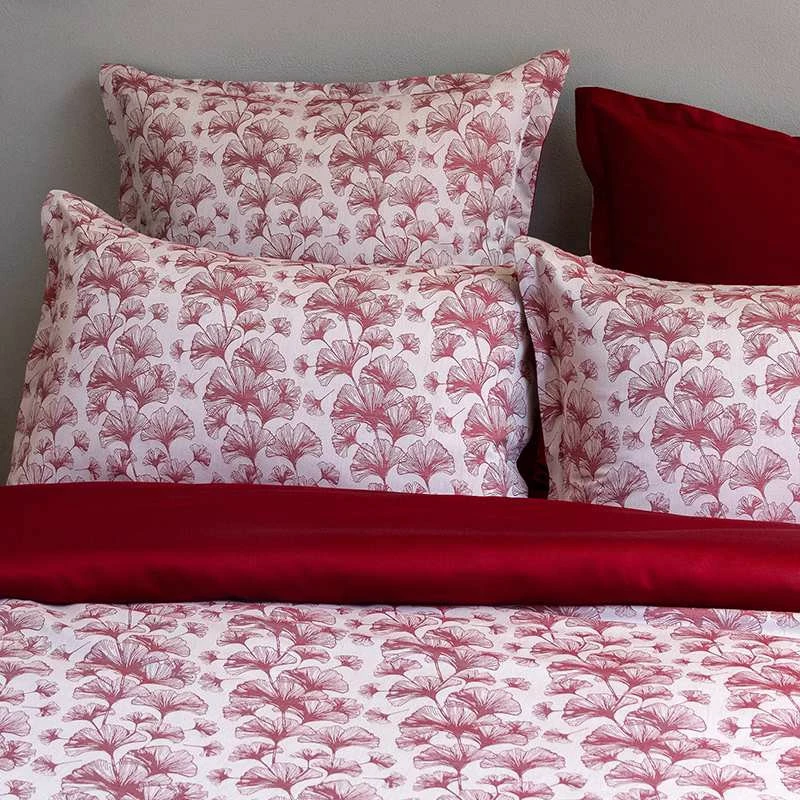 Parure Housse De Couette GINKGO BORDEAUX 100% Satin De Coton 120 Fils/cm² 3 Parure Housse De Couette GINKGO BORDEAUX 100% Satin De Coton 120 Fils/cm²