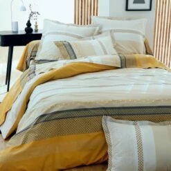 Parure Housse De Couette MARLOW MIEL 100% Percale De Coton 80 Fils/cm²
