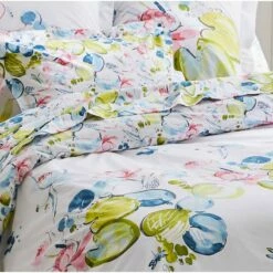 Parure Housse De Couette NÉNUPHAR AQUA 100% Percale De Coton 80 Fils/cm² 5 Parure Housse De Couette NÉNUPHAR AQUA 100% Percale De Coton 80 Fils/cm² -feuille Soldes Boutique parure housse de couette nenuphar aqua 1