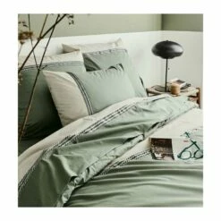 Parure Housse De Couette NOA KAKI 100% Percale De Coton 80 Fils/cm² 5 Parure Housse De Couette NOA KAKI 100% Percale De Coton 80 Fils/cm² -feuille Soldes Boutique parure housse de couette noa kaki 1