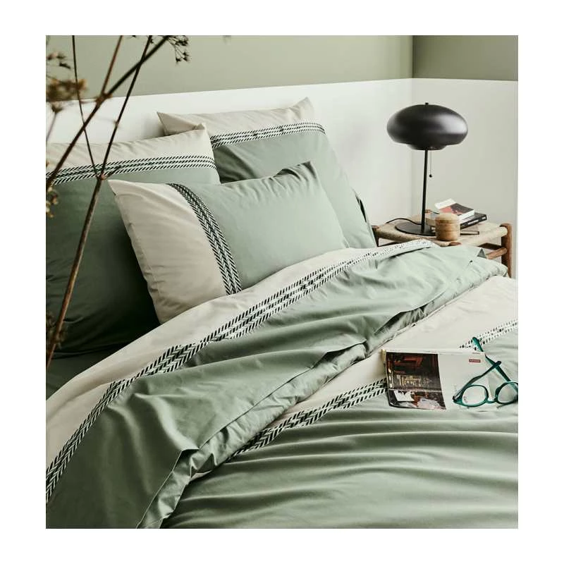 Parure Housse De Couette NOA KAKI 100% Percale De Coton 80 Fils/cm² 3 Parure Housse De Couette NOA KAKI 100% Percale De Coton 80 Fils/cm²