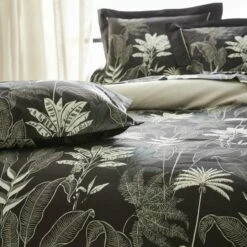 Parure Housse De Couette CAYENNE ÉBÈNE 100% Satin De Coton 110 Fils/cm² -feuille Soldes Boutique parure housse de couette riviera reglisse 1