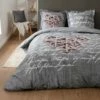 Parure Housse De Couette WOODLOVE GRIS 100% Coton 57 Fils/cm² -feuille Soldes Boutique parure housse de couette woodlove gris