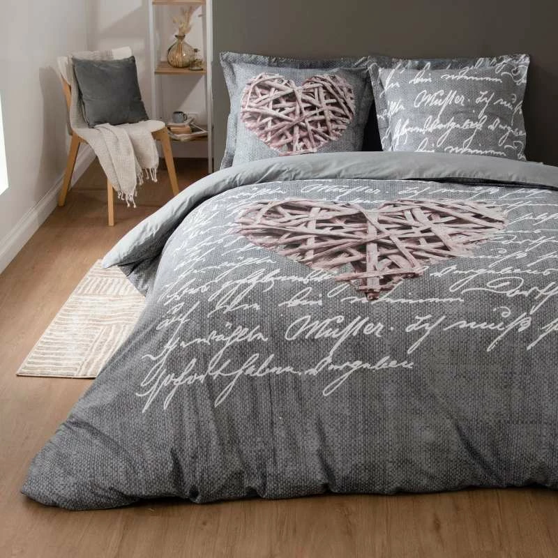 Parure Housse De Couette WOODLOVE GRIS 100% Coton 57 Fils/cm² 3 Parure Housse De Couette WOODLOVE GRIS 100% Coton 57 Fils/cm²