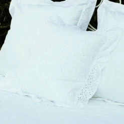 Taie D'Oreiller BRODERIE ANGLAISE 100% Percale De Coton 80 Fils/cm²